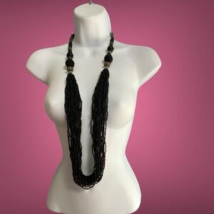 Black Seed Beads Bohemian Style Multistrand Long Necklace